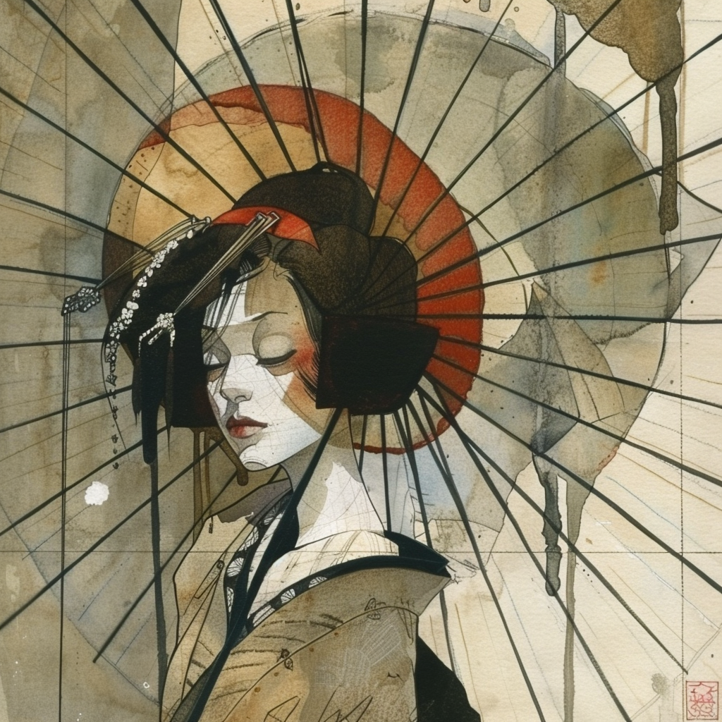 Geisha mit Schirm